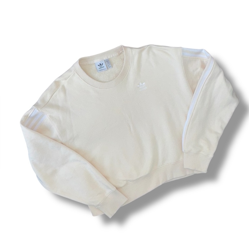 Adidas Women's Cream and Tan Adicolour 3 Stripe Sweatshirt Size Medium